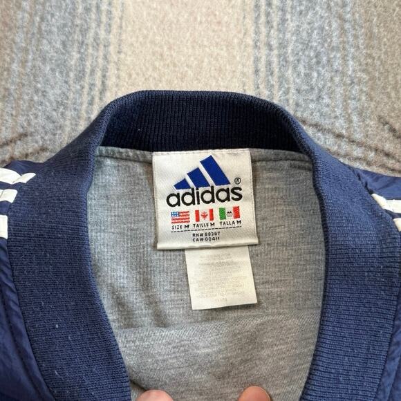 Vintage 90s Adidas Pullover Windbreaker Size Medium Embroidered 3 Stripes Navy - Picture 2 of 8